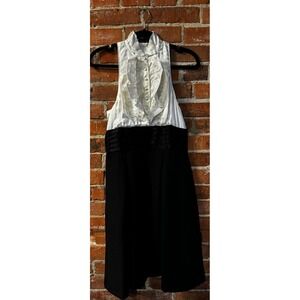 BCBGMaxAzria Women's Black And Ivory Silk Tuxedo Flare Dress‎ Pockets Size 2